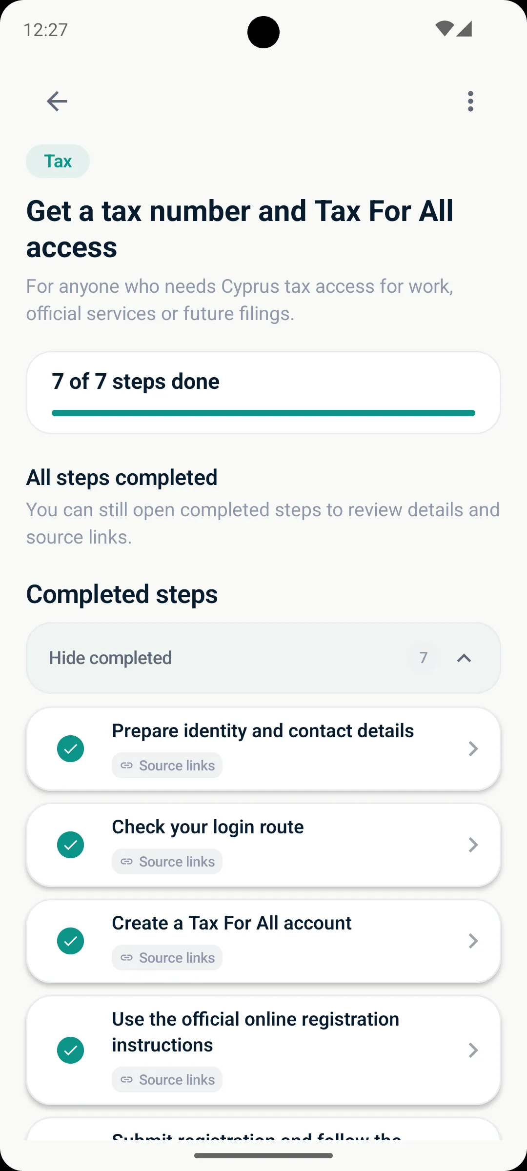 A completed guided checklist in Cyprus Step-by-Step.