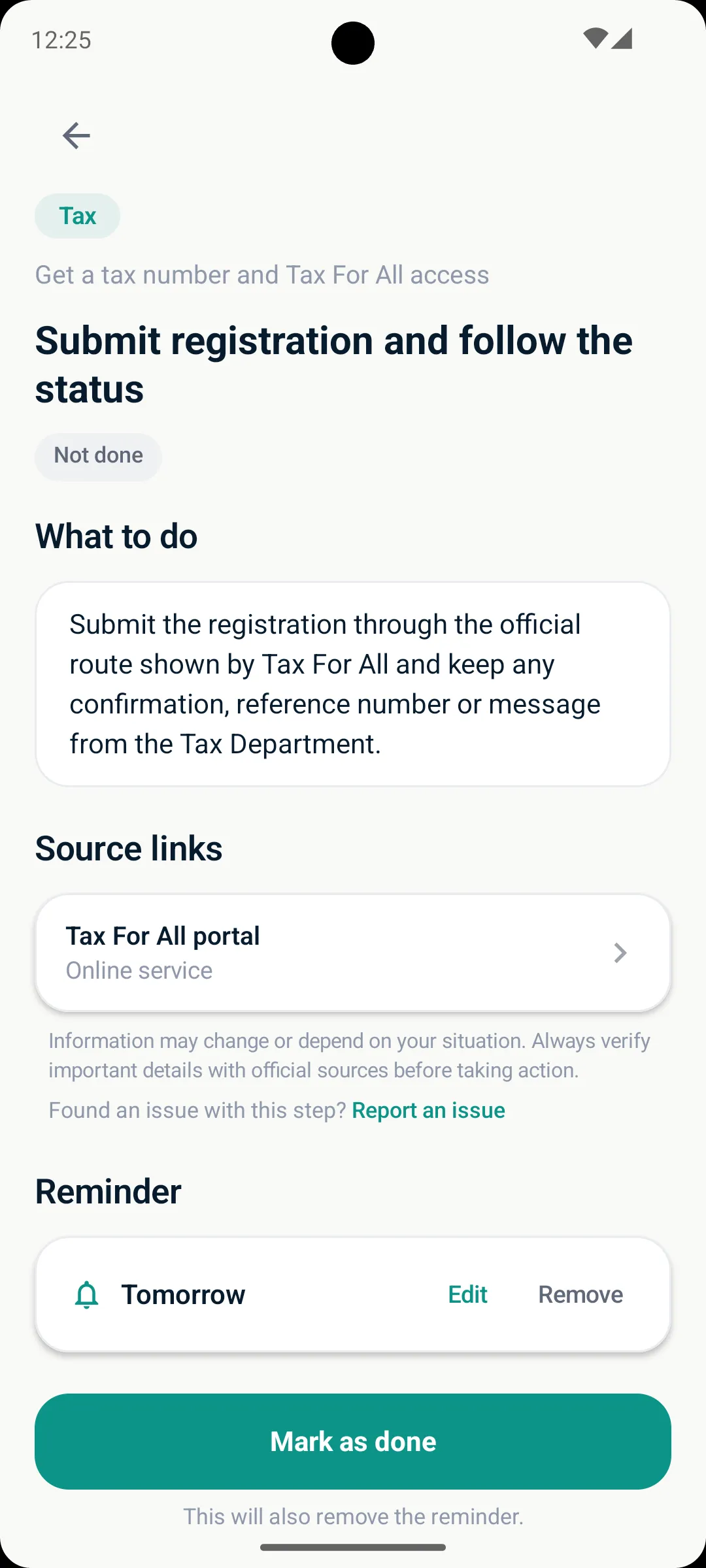 A scheduled local reminder for a checklist step in Cyprus Step-by-Step.